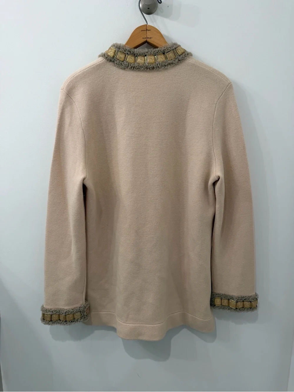 Tory Burch Beige Embellished Oversized Tunic Cashmere and Wool Sweater